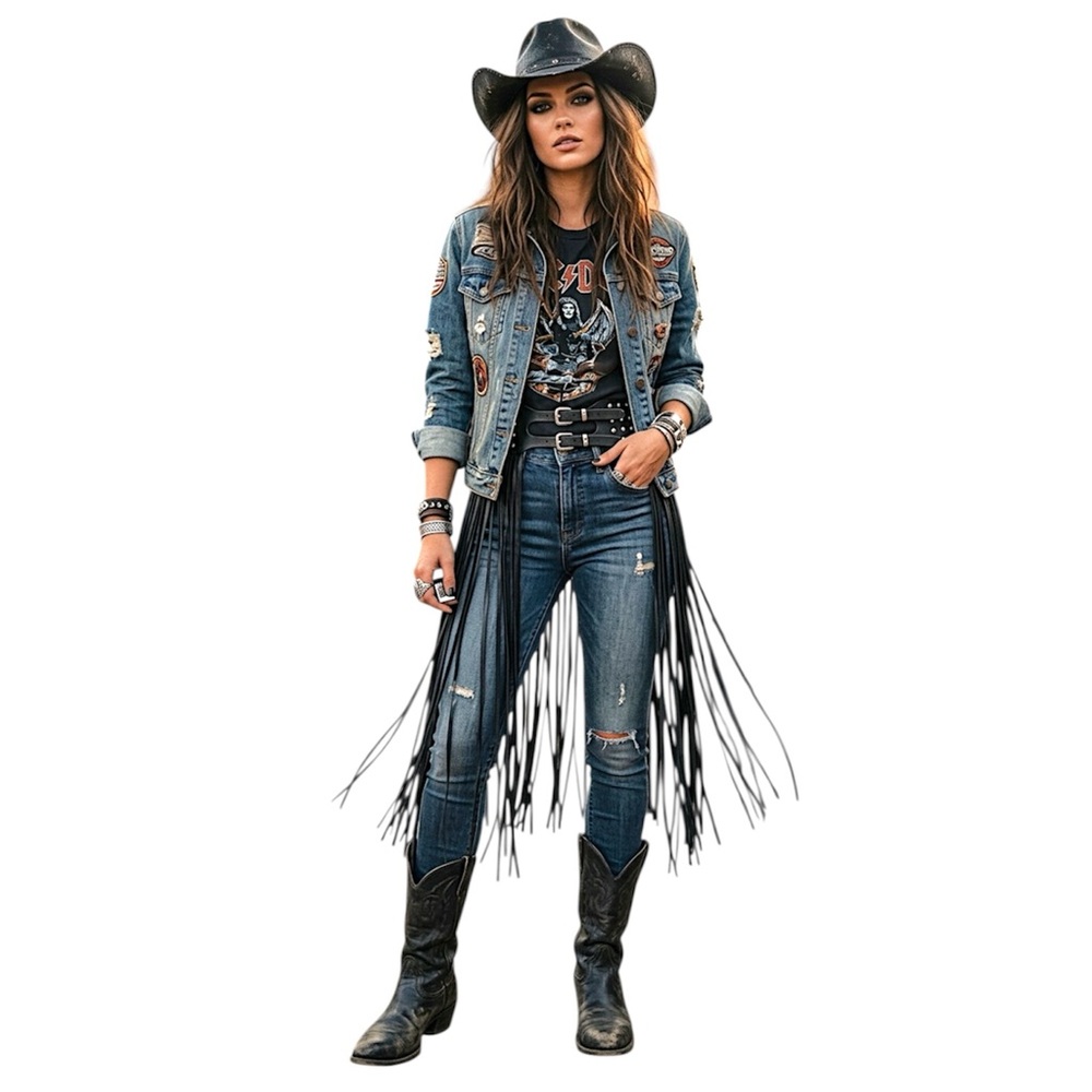 Fringed Leather Hip Belt — Black - Picture 2 of 10